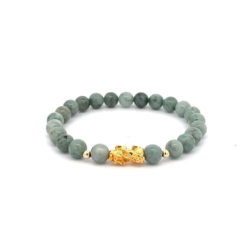 18K Gold Dragon Pixiu Piyao Lucky Charm Bead Bracelet Gemstones Natural Burmese